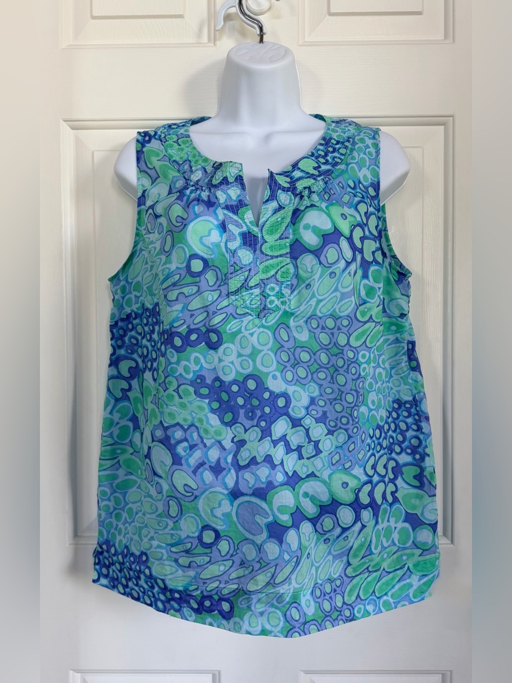 Talbots Sleeveless Blue-Green Print Shell Top